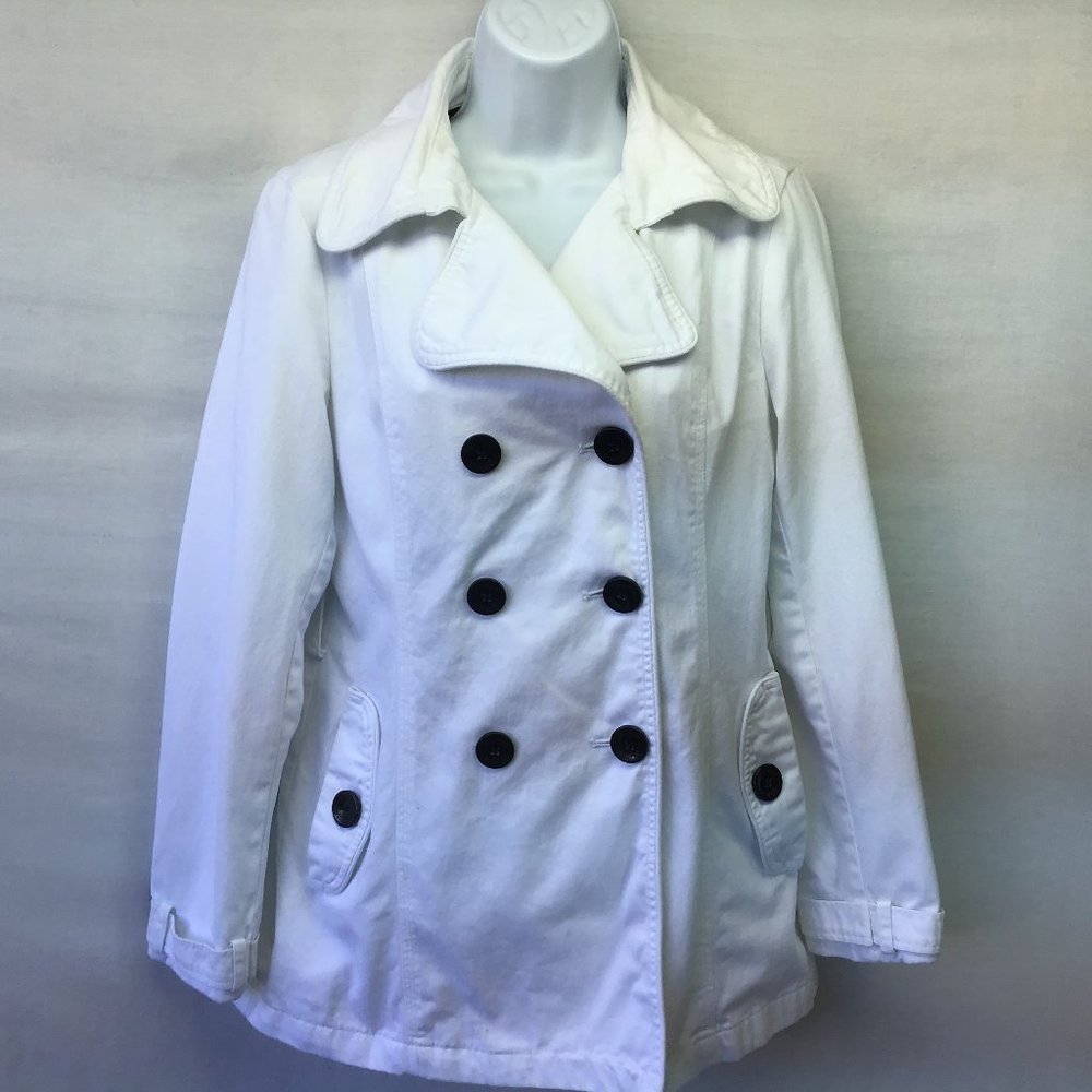 Guess Established 1981 LA Winter White Double Breasted Collared Pea Coat Lined S